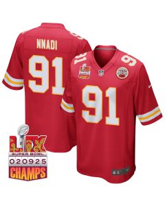 Derrick Nnadi 91 Kansas City Chiefs Super Bowl LIX Champions Patch Game Men Jersey – Red