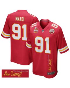 Derrick Nnadi 91 Kansas City Chiefs Super Bowl LIX Champions Patch ‘New Orleans – Where Legends Are Made’ EMBROIDERED Game Men Jersey – Red