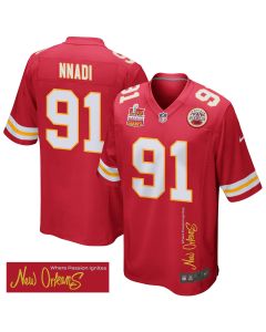 Derrick Nnadi 91 Kansas City Chiefs Super Bowl LIX Champions Patch ‘New Orleans – Where Passion Ignites’ EMBROIDERED Game Men Jersey – Red