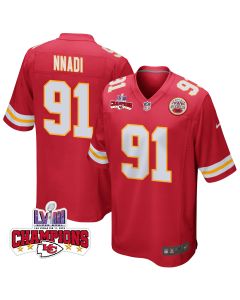 Derrick Nnadi 91 Kansas City Chiefs Super Bowl LVIII Champions 4 Stars Patch Game Men Jersey – Red