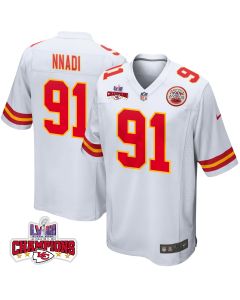 Derrick Nnadi 91 Kansas City Chiefs Super Bowl LVIII Champions 4 Stars Patch Game Men Jersey – White