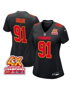 Derrick Nnadi 91 Kansas City Chiefs Super Bowl LVIII Champions 4X Fashion Game Women Jersey – Carbon Black