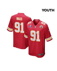 Derrick Nnadi 91 Kansas City Chiefs Super Bowl LVIII Patch Game YOUTH Jersey – Red