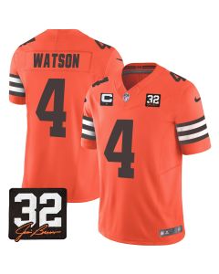 Deshaun Watson 4 Cleveland Browns Jim Brown Memorial Patch Game Men Jersey – Orange