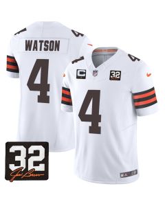 Deshaun Watson 4 Cleveland Browns Jim Brown Memorial Patch Game Men Jersey – White