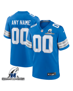 Detroit Lions NFC Championship Patch Game Men Custom Jersey – Blue