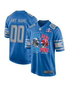Detroit Lions vs. Kansas City Chiefs Super Bowl LVIII Matchup Game Custom Men Jersey – Blue