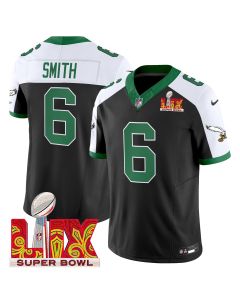 DeVonta Smith 6 Philadelphia Eagles Kelly Green Super Bowl Champions LIX Patch Vapor Limited Jersey – Black Alternate