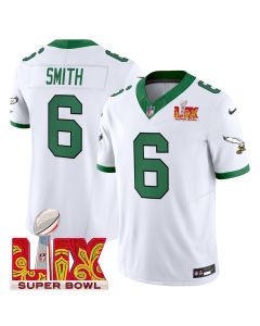 DeVonta Smith 6 Philadelphia Eagles Kelly Green Super Bowl Champions LIX Patch Vapor Limited Jersey – White