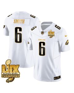DeVonta Smith 6 Philadelphia Eagles Super Bowl LIX Champions Gold Vapor Limited Jersey – White Gold