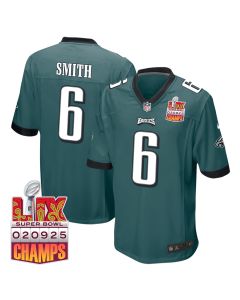 DeVonta Smith 6 Philadelphia Eagles Super Bowl LIX Champions Patch Game Men Jersey – Midnight Green