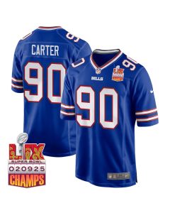DeWayne Carter 90 Buffalo Bills Super Bowl LIX Champions Patch Game Men Jersey – Royal