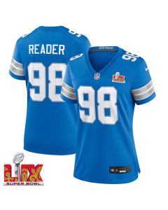 DJ Reader #98 Detroit Lions Super Bowl LIX Women’s Jersey – Blue