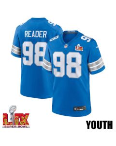 DJ Reader #98 Detroit Lions Super Bowl LIX YOUTH Jersey – Blue