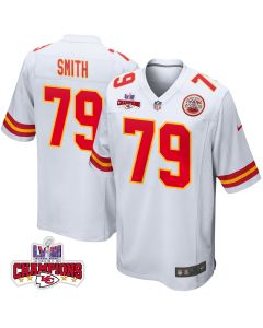 Donovan Smith 79 Kansas City Chiefs Super Bowl LVIII Champions 4 Stars Patch Game Men Jersey – White