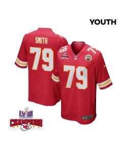 Donovan Smith 79 Kansas City Chiefs Super Bowl LVIII Champions 4 Stars Patch Game YOUTH Jersey – Red