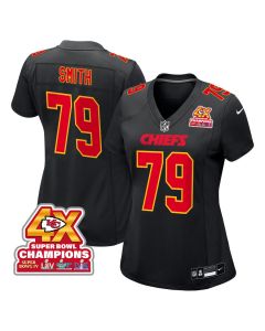 Donovan Smith 79 Kansas City Chiefs Super Bowl LVIII Champions 4X Fashion Game Women Jersey – Carbon Black