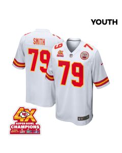 Donovan Smith 79 Kansas City Chiefs Super Bowl LVIII Champions 4X Game YOUTH Jersey – White