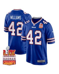Dorian Williams 42 Buffalo Bills Super Bowl LIX Champions Patch Game Men Jersey – Royal