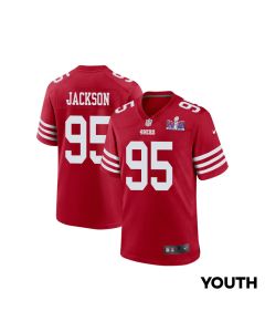 Drake Jackson 95 San Francisco 49ers Super Bowl LVIII Patch Game YOUTH Jersey – Scarlet