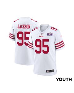 Drake Jackson 95 San Francisco 49ers Super Bowl LVIII Patch Game YOUTH Jersey – White
