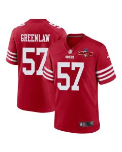 Dre Greenlaw 57 San Francisco 49ers NFC Champions Patch Game Men Jersey – Scarlet