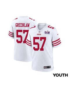 Dre Greenlaw 57 San Francisco 49ers Super Bowl LVIII Patch Game YOUTH Jersey – White