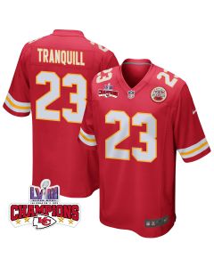 Drue Tranquill 23 Kansas City Chiefs Super Bowl LVIII Champions 4 Stars Patch Game Men Jersey – Red