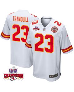 Drue Tranquill 23 Kansas City Chiefs Super Bowl LVIII Champions 4 Stars Patch Game Men Jersey – White