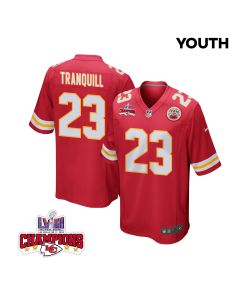 Drue Tranquill 23 Kansas City Chiefs Super Bowl LVIII Champions 4 Stars Patch Game YOUTH Jersey – Red