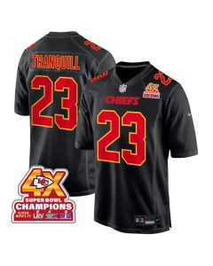 Drue Tranquill 23 Kansas City Chiefs Super Bowl LVIII Champions 4X Fashion Game Men Jersey – Carbon Black