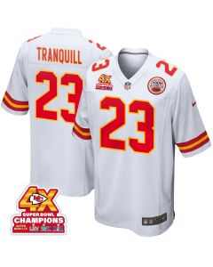 Drue Tranquill 23 Kansas City Chiefs Super Bowl LVIII Champions 4X Game Men Jersey – White
