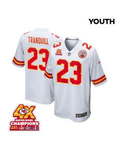 Drue Tranquill 23 Kansas City Chiefs Super Bowl LVIII Champions 4X Game YOUTH Jersey – White