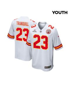 Drue Tranquill 23 Kansas City Chiefs Super Bowl LVIII Patch Game YOUTH Jersey – White