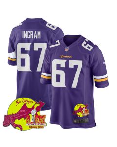 Ed Ingram 67 Minnesota Vikings Super Bowl LIX New Orleans Patch Game Men Jersey – Purple