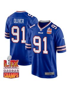 Ed Oliver 91 Buffalo Bills Super Bowl LIX Champions Patch Game Men Jersey – Royal