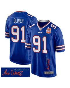 Ed Oliver 91 Buffalo Bills Super Bowl LIX Champions Patch ‘New Orleans – A Symphony of Sport’ EMBROIDERED Game Men Jersey – Royal