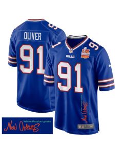 Ed Oliver 91 Buffalo Bills Super Bowl LIX Champions Patch ‘New Orleans – Where Passion Ignites’ EMBROIDERED Game Men Jersey – Royal