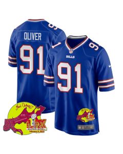 Ed Oliver 91 Buffalo Bills Super Bowl LIX New Orleans Patch Game Men Jersey – Royal