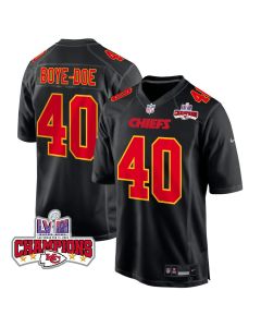Ekow Boye-Doe 40 Kansas City Chiefs Super Bowl LVIII Champions 4 Stars Patch Fashion Game Men Jersey – Carbon Black
