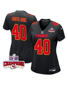 Ekow Boye-Doe 40 Kansas City Chiefs Super Bowl LVIII Champions 4 Stars Patch Fashion Game Women Jersey – Carbon Black