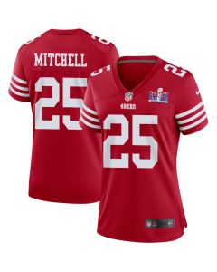 Elijah Mitchell 25 San Francisco 49ers Super Bowl LVIII Patch Game Women Jersey – Scarlet