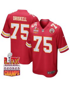 Ethan Driskell 75 Kansas City Chiefs Super Bowl LIX Champions Patch Game Men Jersey – Red