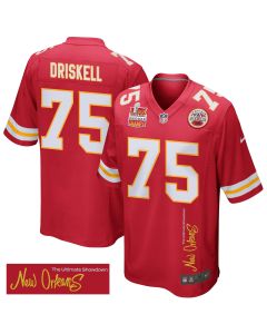 Ethan Driskell 75 Kansas City Chiefs Super Bowl LIX Champions Patch ‘New Orleans – The Ultimate Showdown’ EMBROIDERED Game Men Jersey – Red