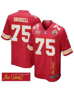Ethan Driskell 75 Kansas City Chiefs Super Bowl LIX Champions Patch ‘New Orleans – Where Legends Are Made’ EMBROIDERED Game Men Jersey – Red