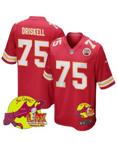 Ethan Driskell 75 Kansas City Chiefs Super Bowl LIX New Orleans Patch Game Men Jersey – Red