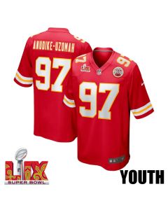Felix Anudike-Uzomah #97 Kansas City Chiefs Super Bowl LIX YOUTH Jersey – Red