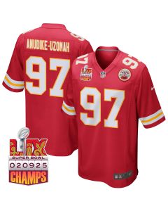 Felix Anudike-Uzomah 97 Kansas City Chiefs Super Bowl LIX Champions Patch Game Men Jersey – Red
