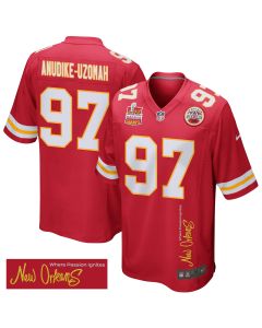 Felix Anudike-Uzomah 97 Kansas City Chiefs Super Bowl LIX Champions Patch ‘New Orleans – Where Passion Ignites’ EMBROIDERED Game Men Jersey – Red