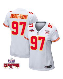 Felix Anudike-Uzomah 97 Kansas City Chiefs Super Bowl LVIII Champions 4 Stars Patch Game Women Jersey – White